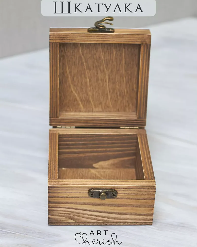 Шкатулка деревянная с рисунком, 10 × 10 × 6 см — Мишка 02