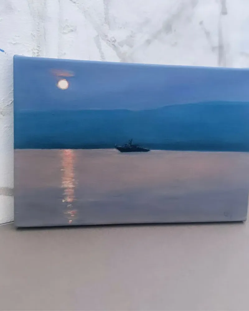 Картина маслом «Где-то вдали» — голубое море