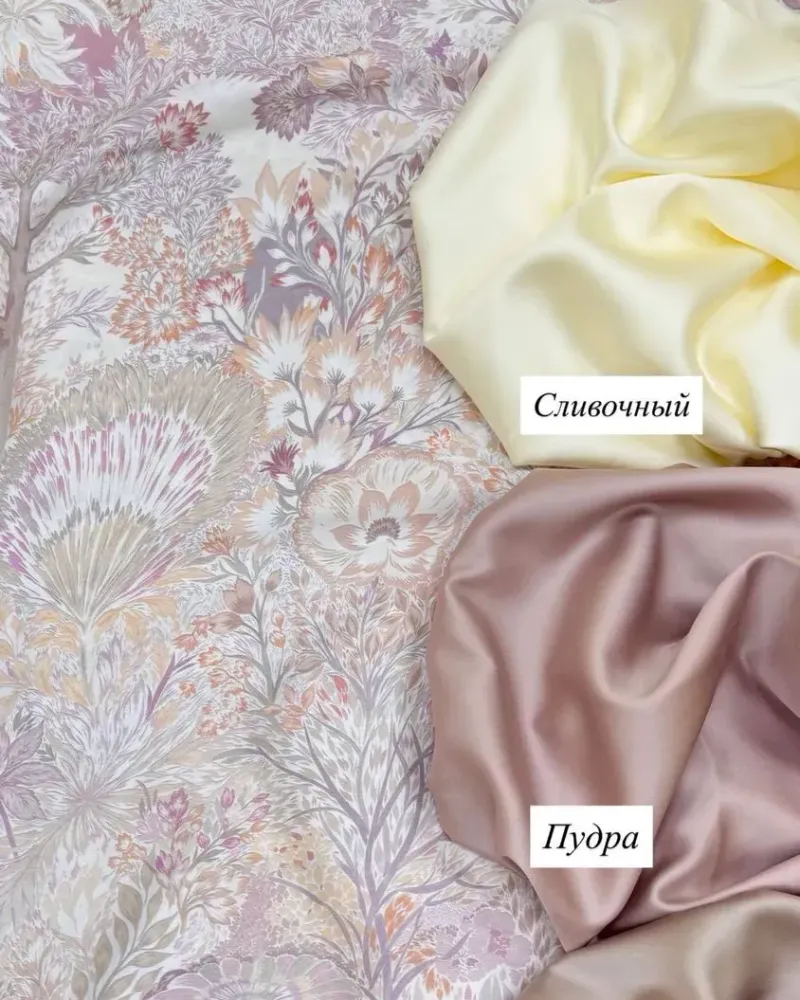 Постельное бельё из тенселя с рисунком, 100% лиоцелл, 300ТС — Ботаника, розовая