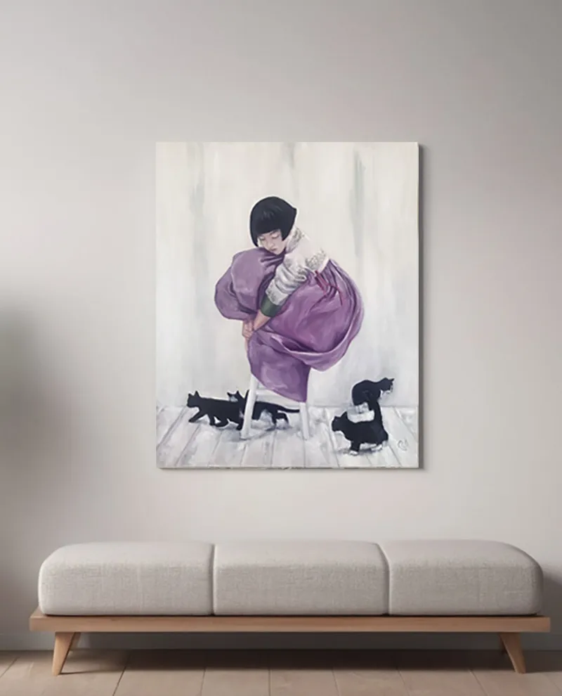 Девочка с котятами. Картина маслом 80×100 см — 80×100 см
