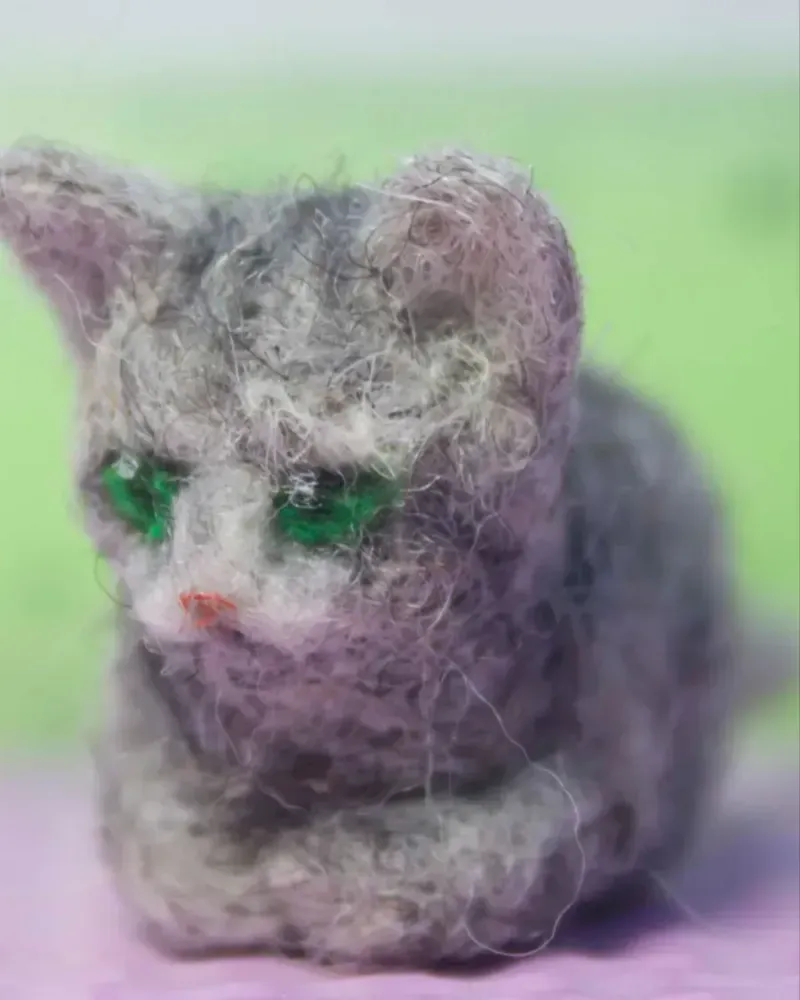 Лежащий котёнок для кукольного домика, 1:6 — Серый полосатый