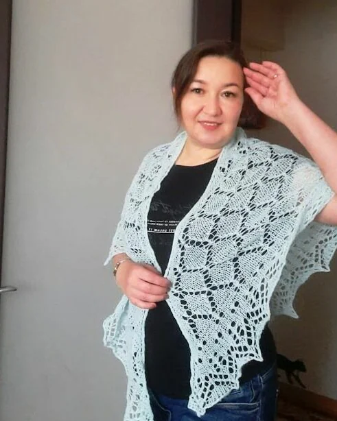Альпака Шаль пуховая мятная вязаная косынка пуховый платок ажурная