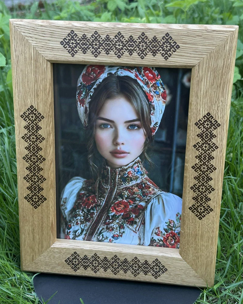 Фоторамка с подставкой с гравировкой"Славянка".Багет40мм.А5.Дуб.Цвет натуральный — Цвет:натуральный