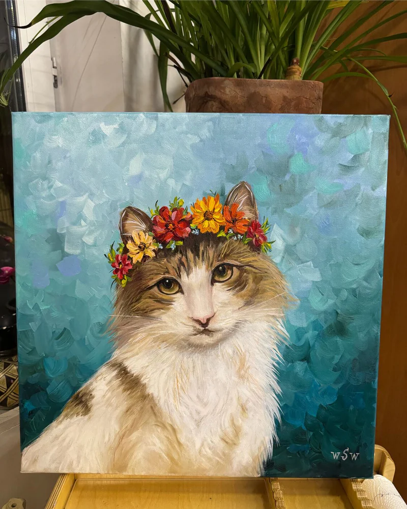 Портрет кошки на заказ, картина маслом 50×50 см — Оригинал