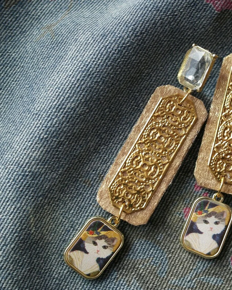 Серьги с кошкой, золотистые — Серьги с кошкой, золотистые