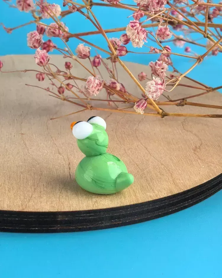 Стеклянная фигурка «Уточка розовая» — Зелёная