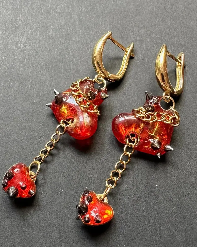 Серьги «Красное сердце» — Красные