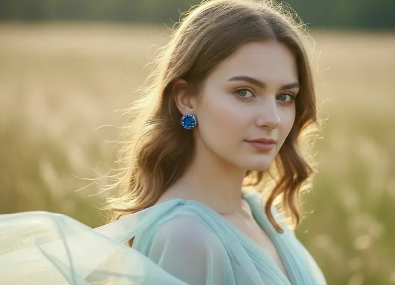 Серьги-гвоздики с кристаллами и жемчугом, голубые