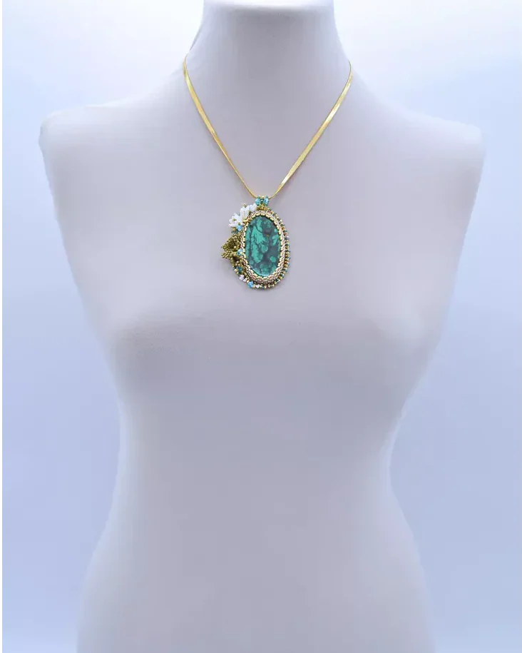 Авторский кулон с малахитом и Swarovski