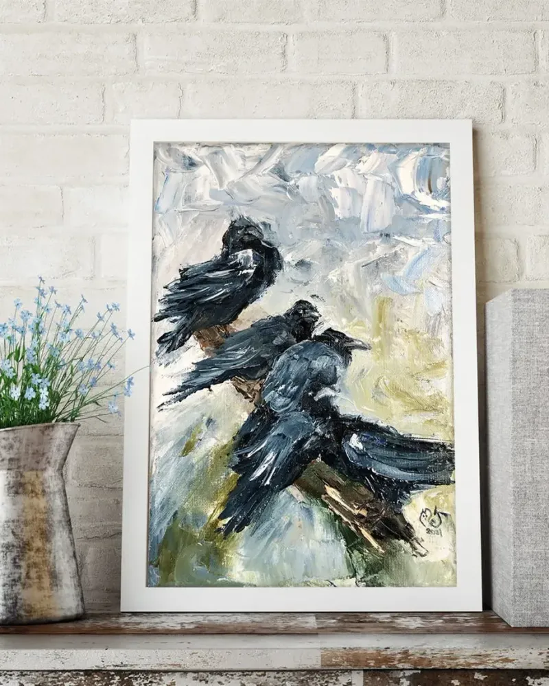 Вороны. Картина маслом 20×30 см — 20×30 см