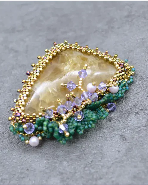 Брошь ручной работы с цитрином и Swarovski
