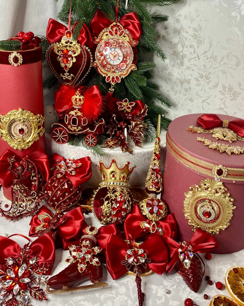 Набор ёлочных игрушек «Новогоднее настроение», марсала — Основной