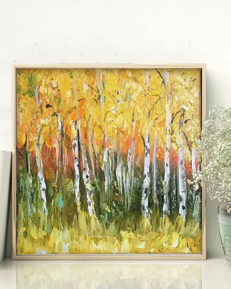 Березки. Картина маслом 20×20 см — 20×20 см