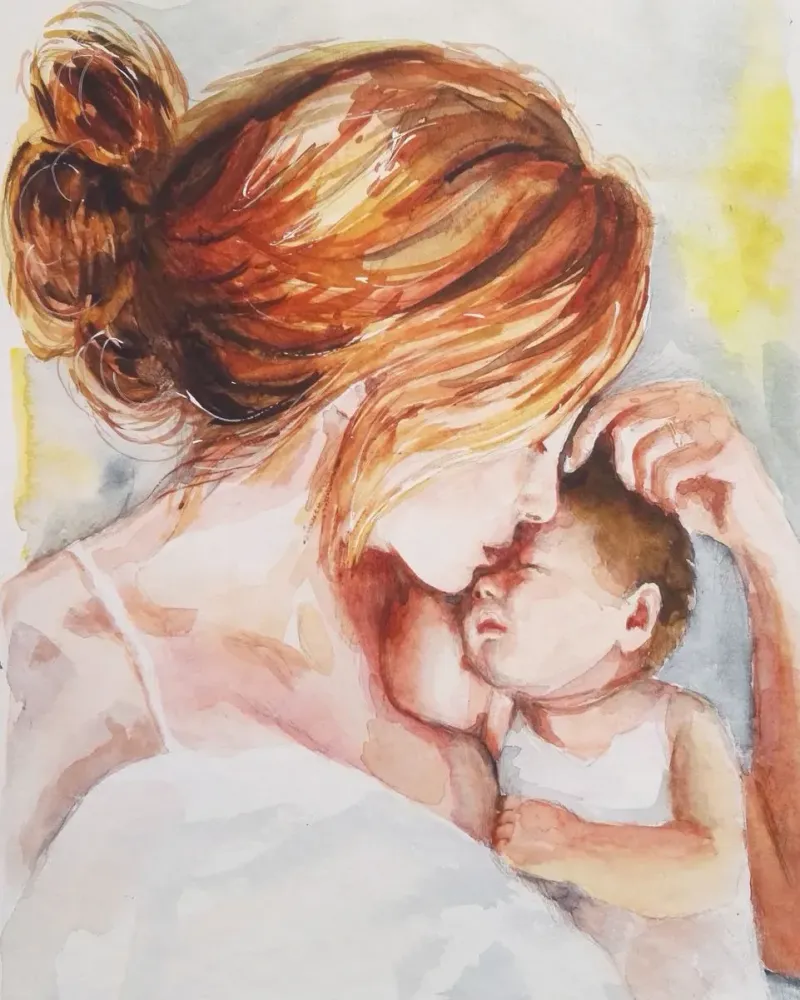 Мама с малышом. Акварель 20×30 см — 20×30 см