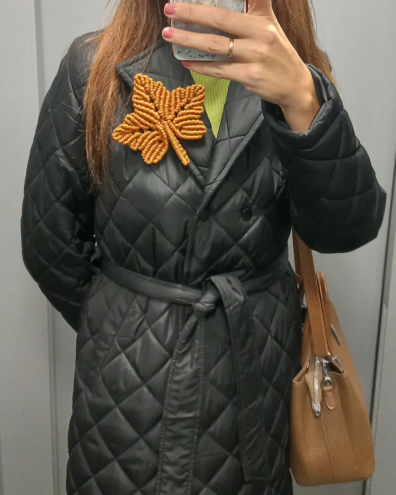 Листик макраме брошь/подвес на сумочку — Зеленый
