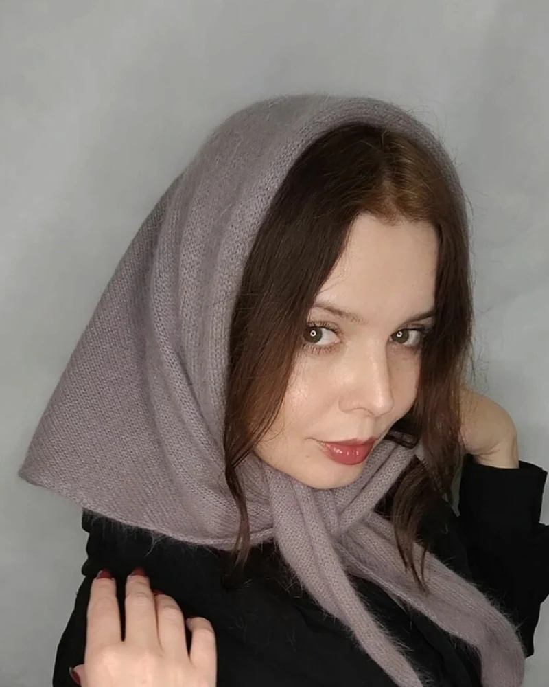 Косынка вязаная серая платок из ангоры