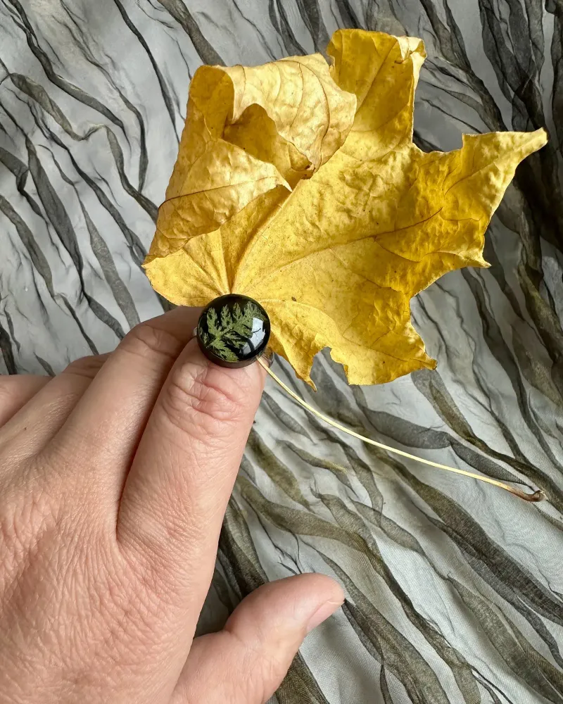 Кольцо с папоротником «Ночное», чёрное