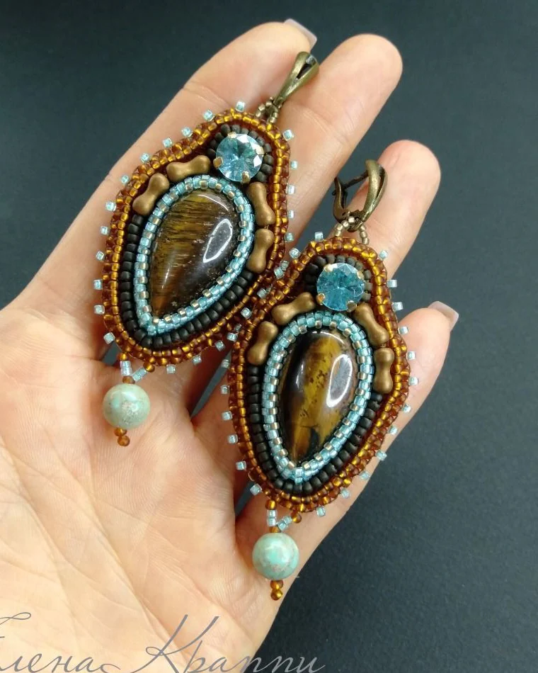 Серьги из тигрового глаза. Коричневый и голубой