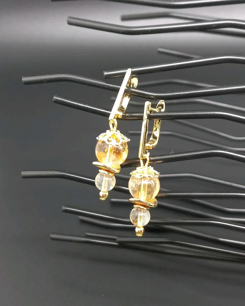 Серьги из цитрина жёлтый золотой