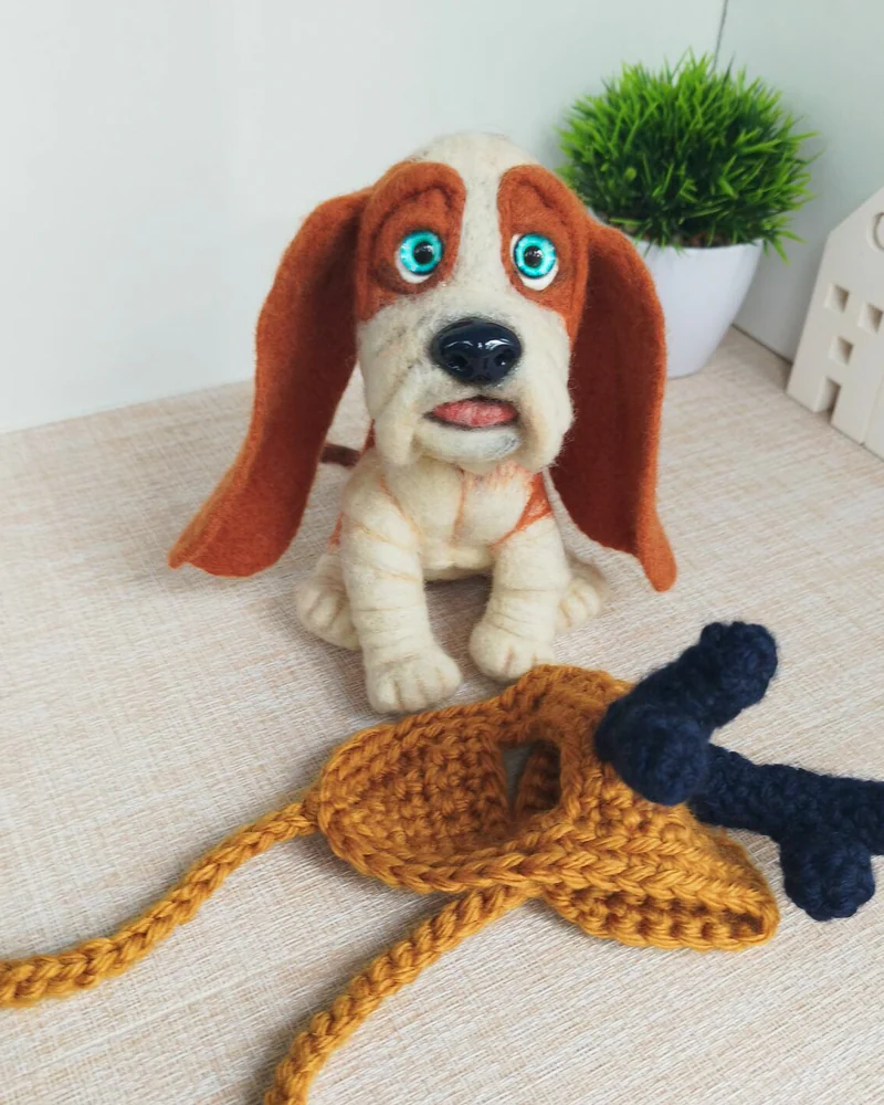 Бассет хаунд игрушка из шерсти, Войлочная игрушка собака