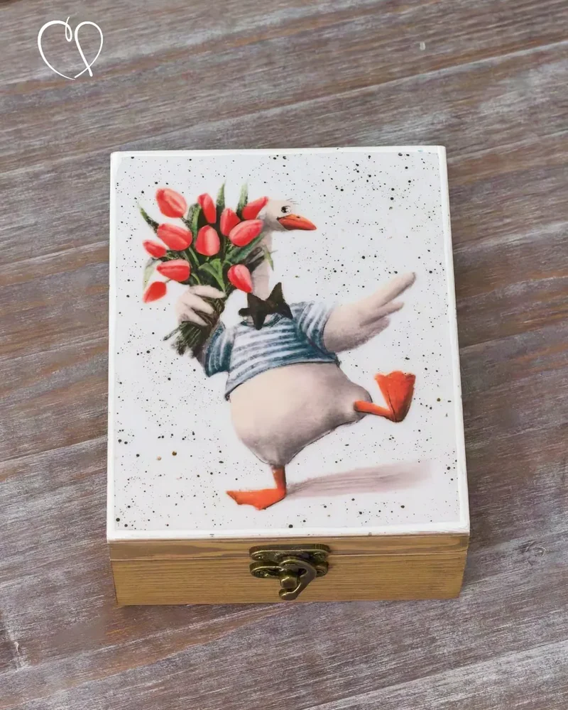 Шкатулка деревянная с рисунком, 12 × 12 × 7 см — с рисунком Гусь 02