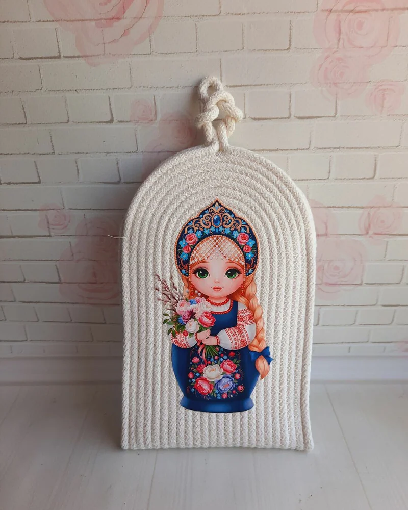 Сумка - чехол для телефона из хлопкового шнура — розовая
