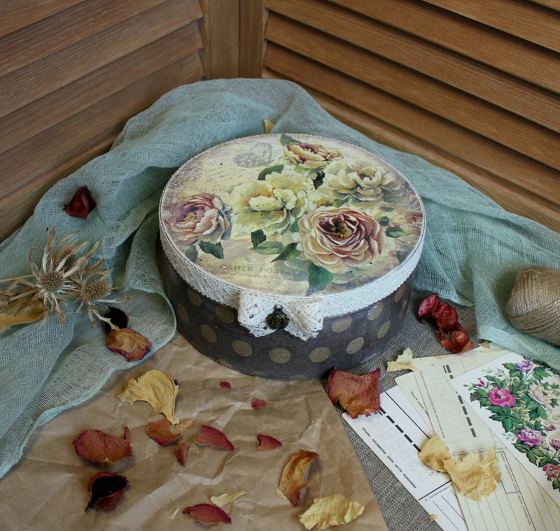 Шкатулка круглая "Чайная роза", мультиколор