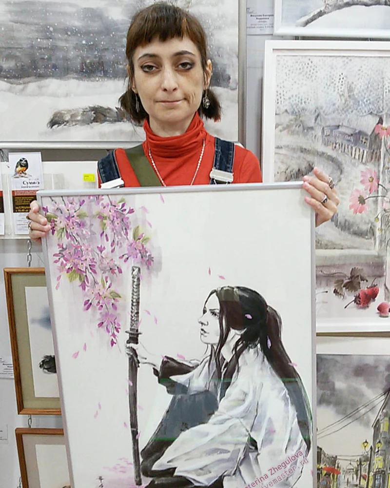 Портрет А.Фрозен 50x70 розовая сакура девушка Япония весна