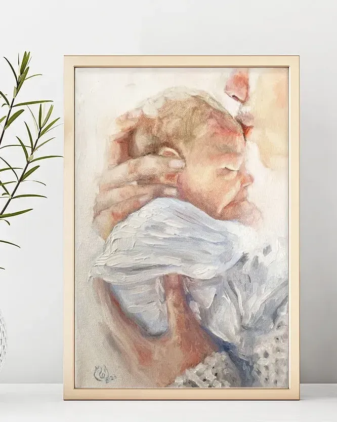 Мама с малышом на руках. Картина маслом 20×30 см — 20×30 см