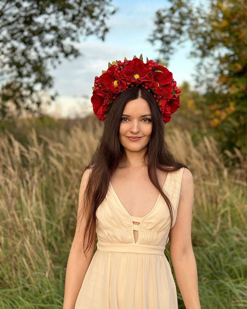 Ободок с маками и ягодами — Жёлтый