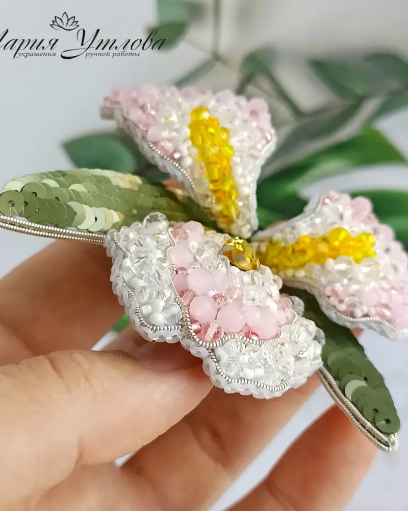 Брошь «Ирис», розовая