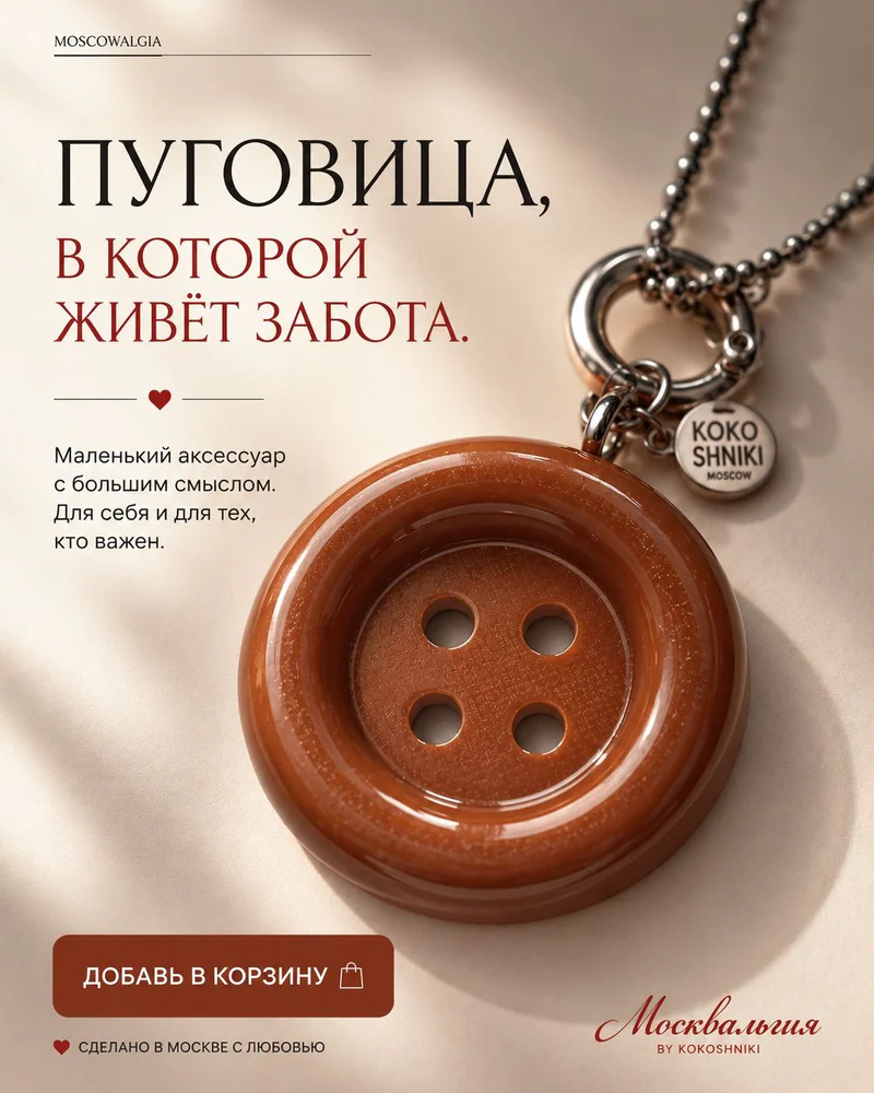 Колье На цепочке — Пуговка коричневая