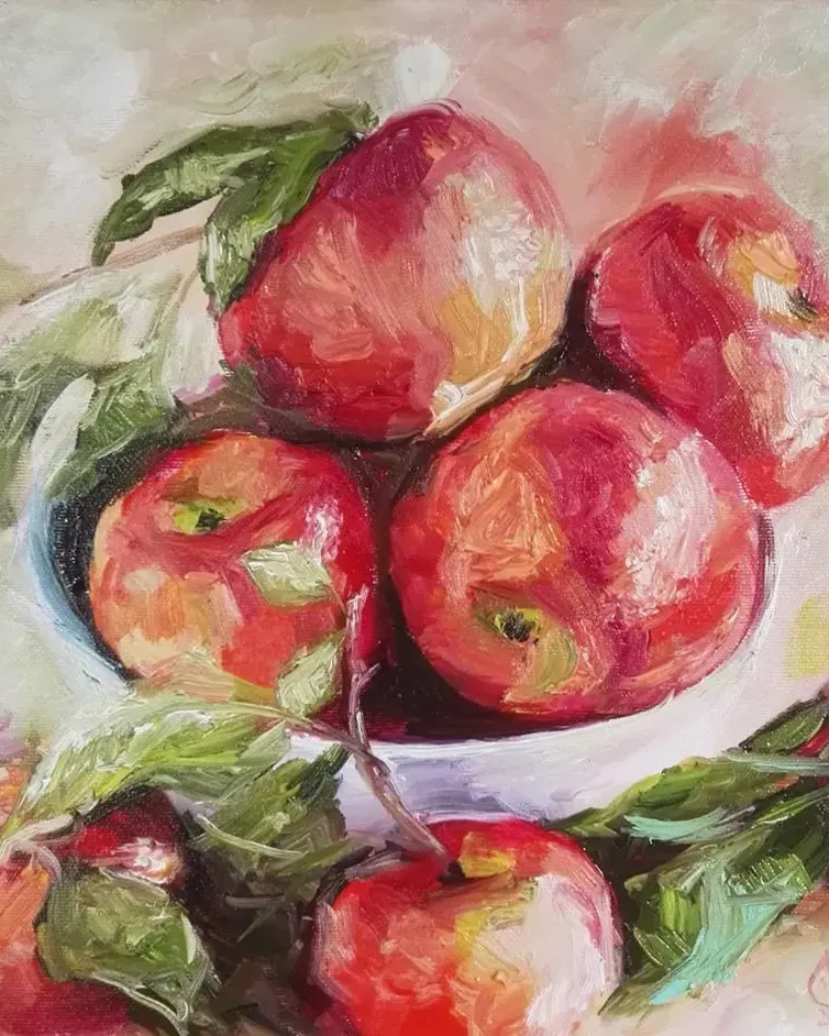 Яблоки в вазе. Картина маслом 40×40 см — 40×40 см