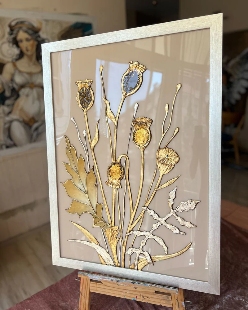 Картина «Маки», 50×70 см, на капучиновом фоне