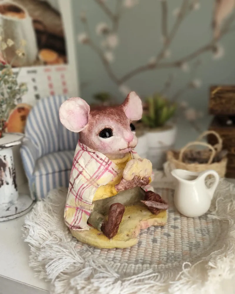 Мышонок в пледе, ватная игрушка