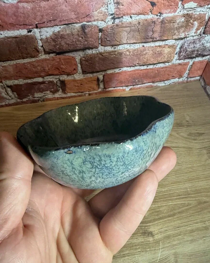 Фигурное блюдце, морская глазурь, 10 см — керамика ручной работы