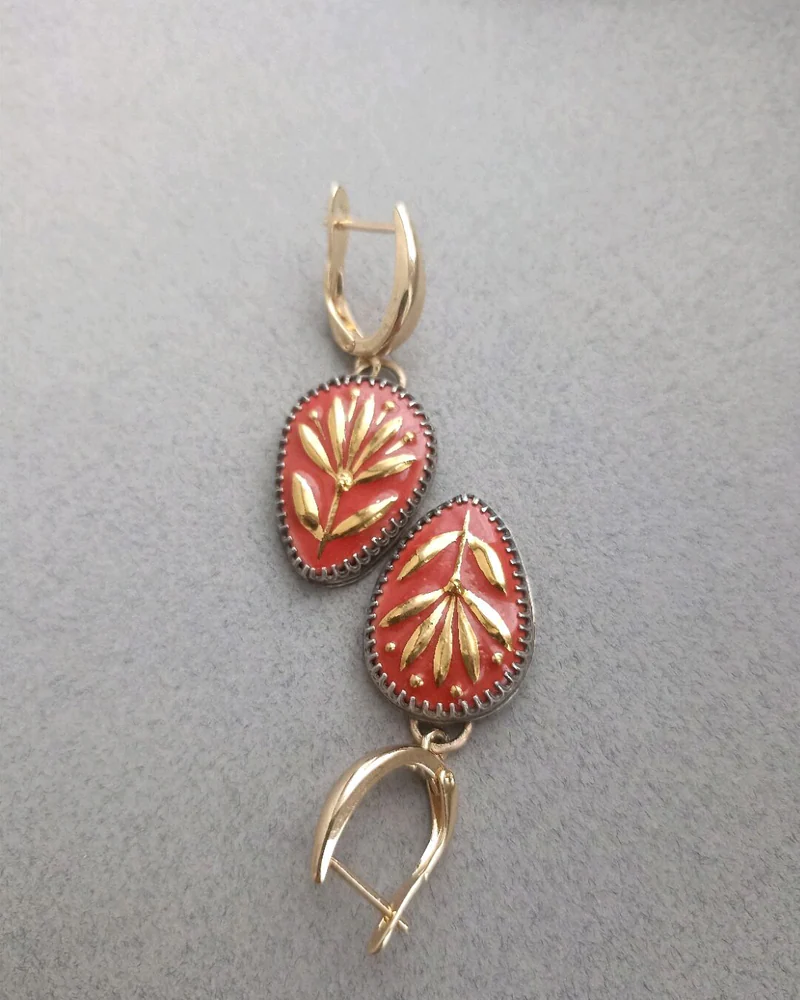 Серьги с авторской керамикой (красные)