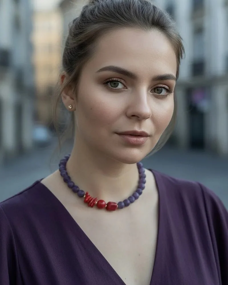 Колье из аметиста и кораллов