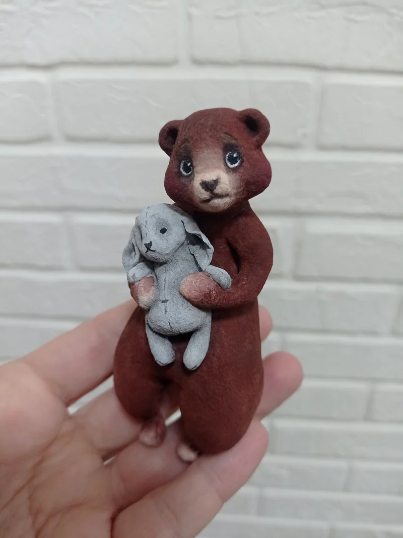 Мишка с зайкой (коричневый)