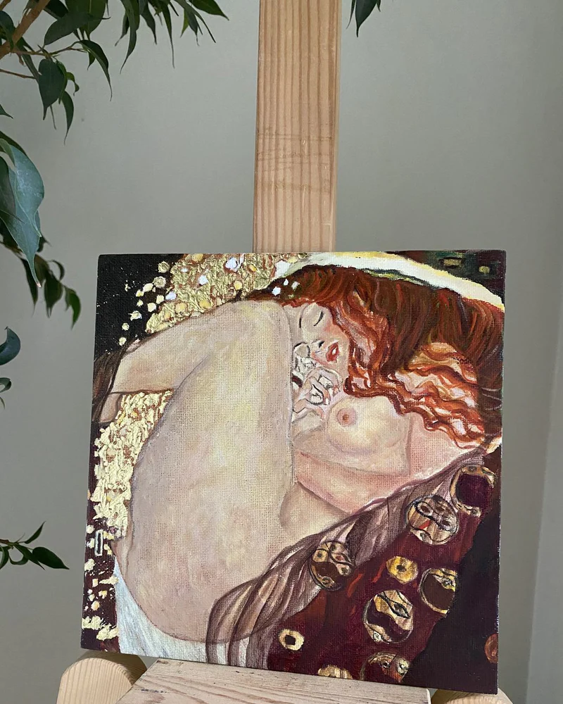 Копия маслом: Г. Климт «Даная», 37×37 см — Оригинал