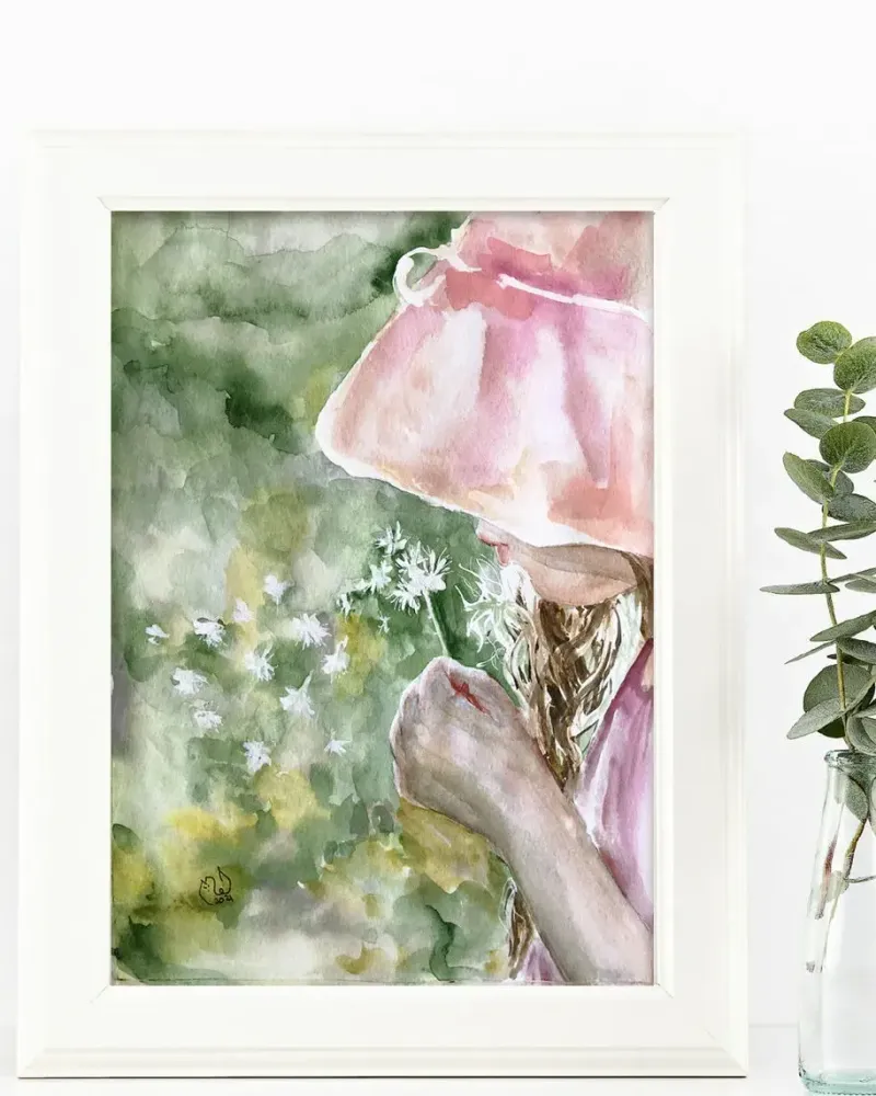 Девочка и одуванчик. Акварель 21×30 см — 21×30 см