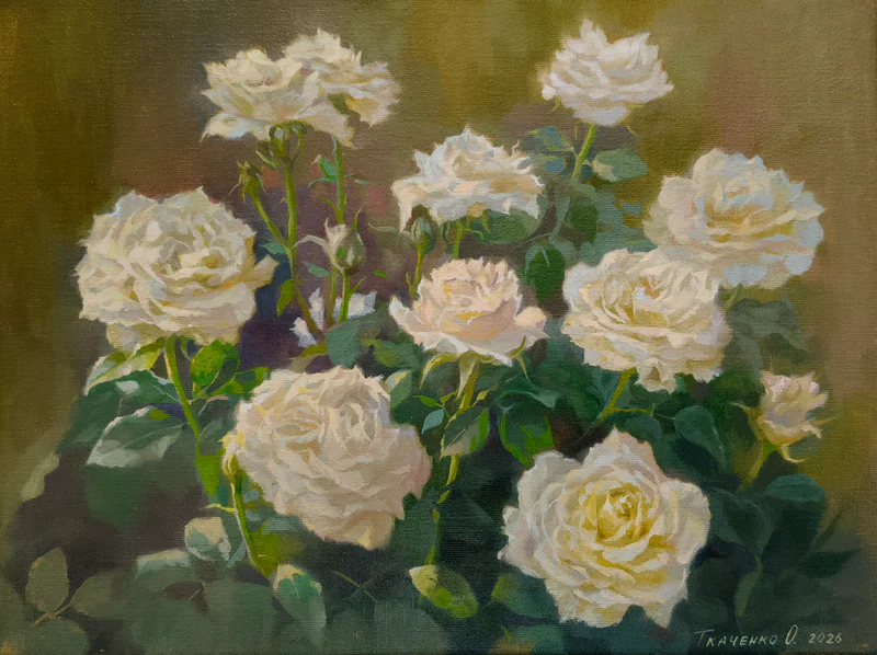 Картина маслом "Белые розы" 30*40