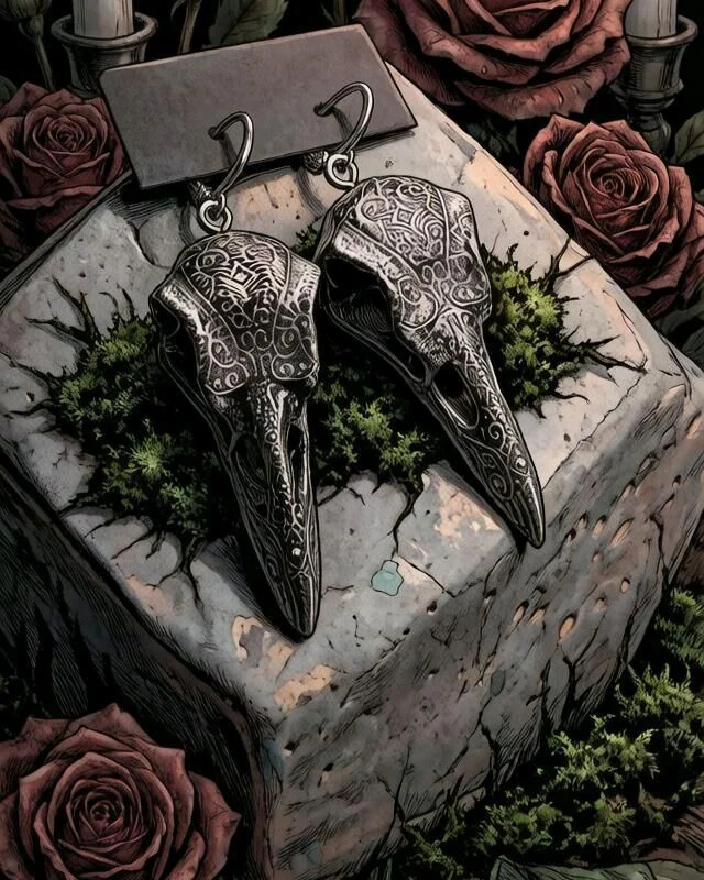 Серьги череп ворона