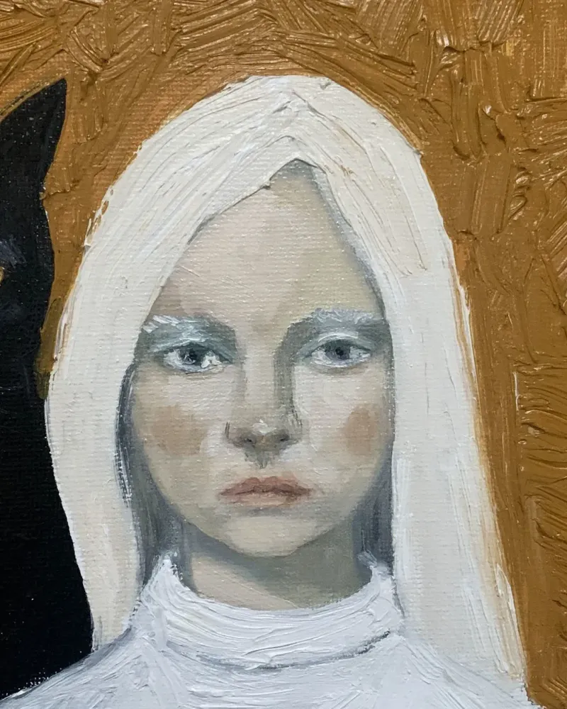 Девочка с котом. Картина маслом 20×20 см — 20×20 см