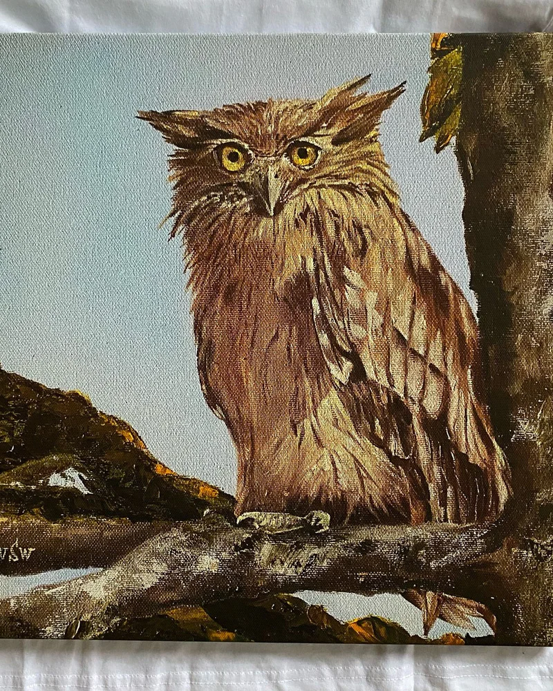 Картина маслом «Рыбный филин» 40×40 см — Оригинал