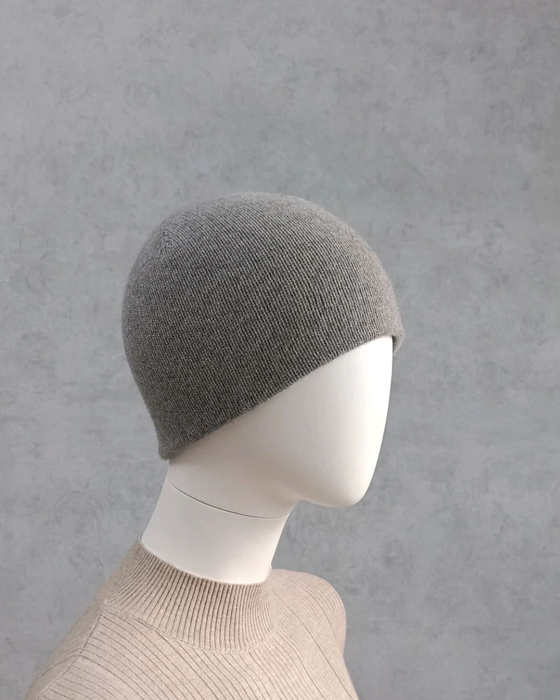 Мужская/женская двойная шапочка бини меринос/кашемир/шелк — Серый