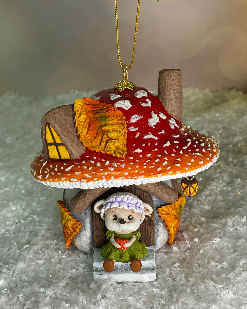 Ёлочная игрушка «Мухомор с мышкой»