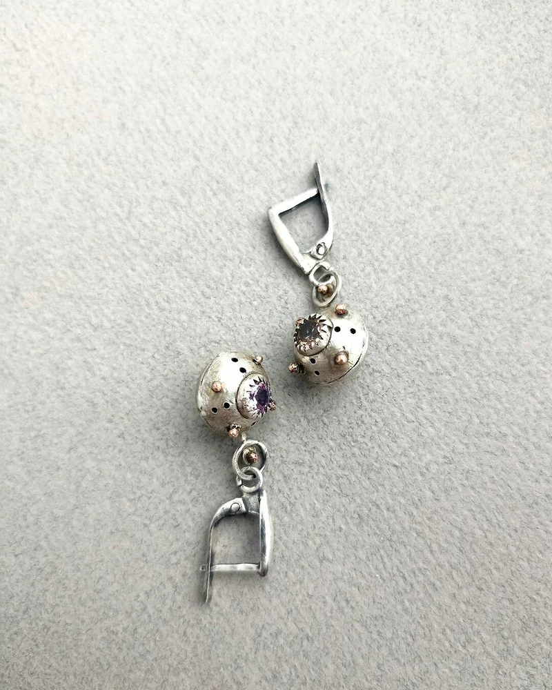 Серьги Шарики (сиреневые и жёлтые)