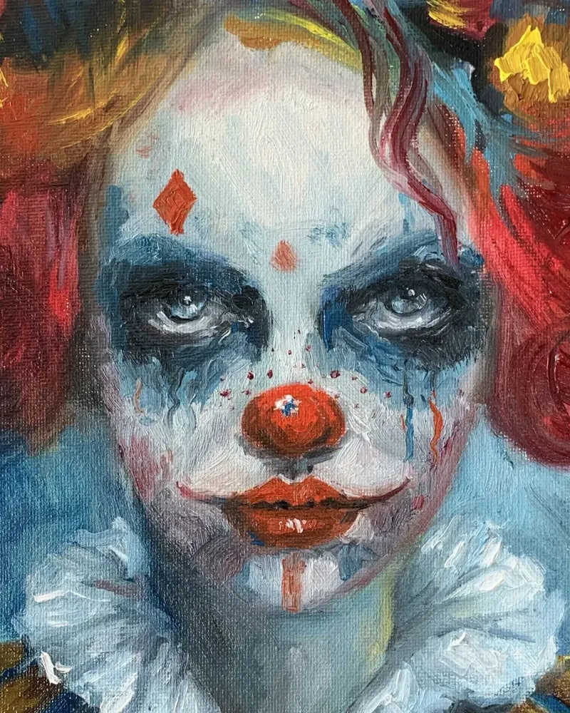 Девочка клоун. Картина маслом 20×20 см — 20×20 см