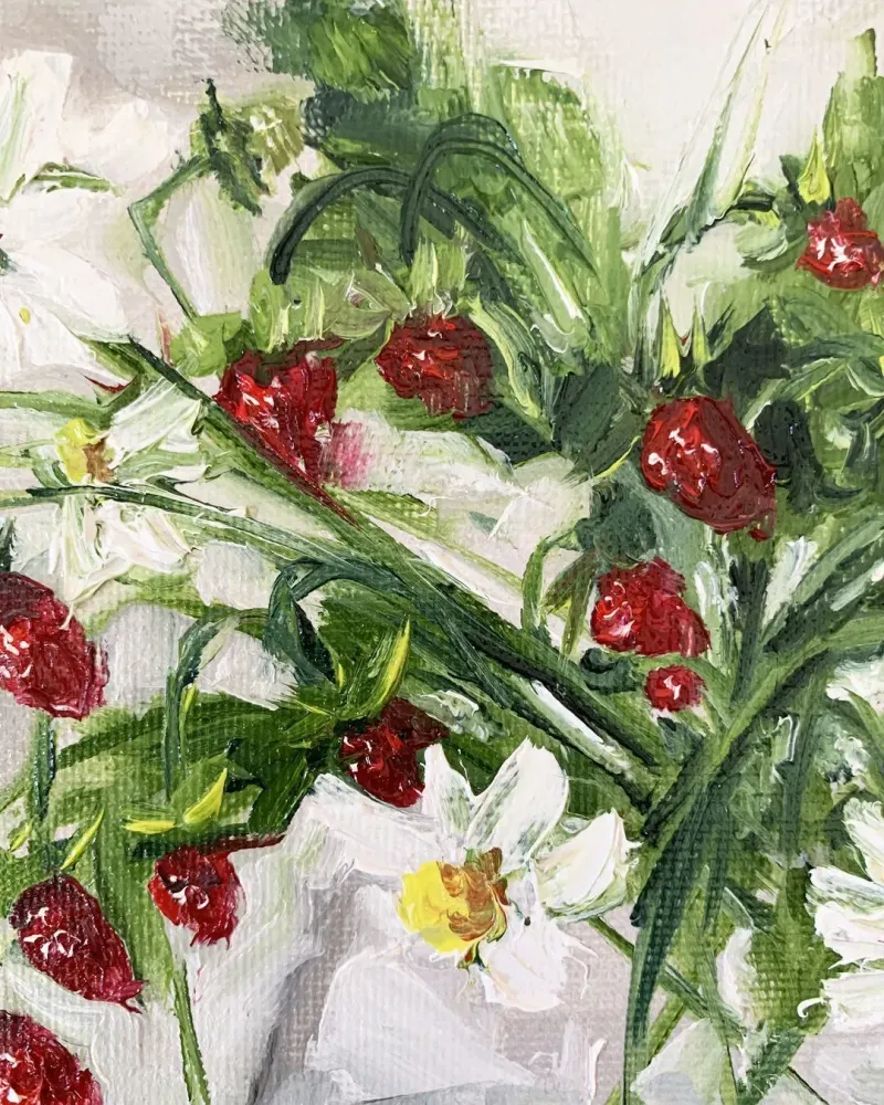 Ромашки в вазе. Картина маслом 20×20 см — 20×20 см